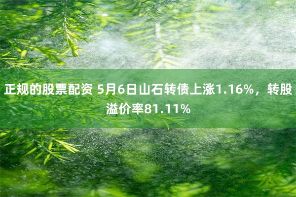 正规的股票配资 5月6日山石转债上涨1.16%，转股溢价率81.11%
