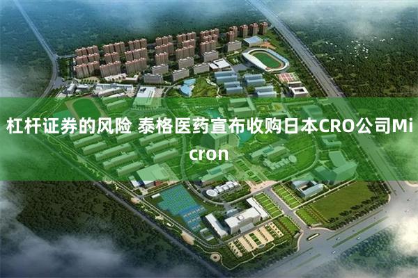 杠杆证券的风险 泰格医药宣布收购日本CRO公司Micron